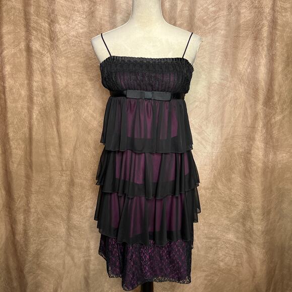 Jodi Kristopher Sleeveless Layered Tiered Dress Floral Lace Mesh Empire Waist - Picture 1 of 8